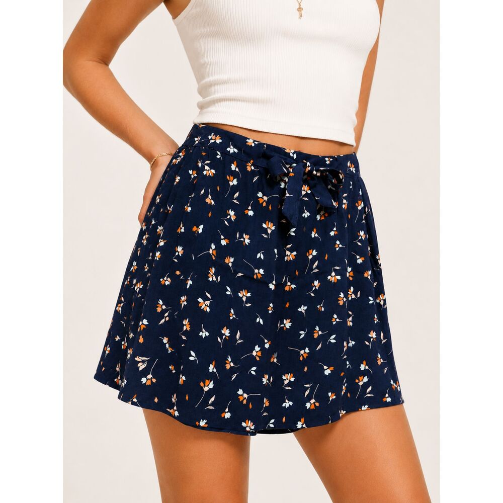 Draper James Navy Floral Tie Waist‎ Skort Skirt Size Small Cottagecore